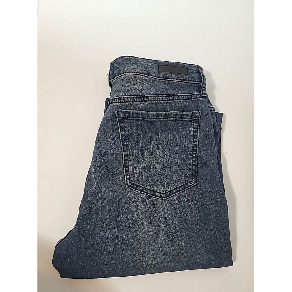 Womens High Rise Crop Jeans Straight Medium Dark Wash Distressed Raw Hem Size 12 - Picture 12 of 12
